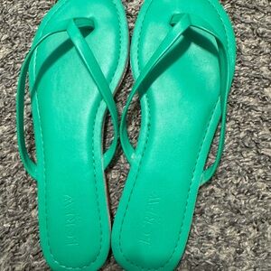 J. Crew Turquoise Green/Red/Pink Strappy Flip Sandals